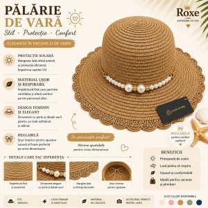 Pălărie Damă Maro de Vară cu Perle Decorative și Bor Ondulat Elegant - Img 2