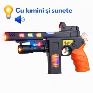 Pistol cu sunete și lumini Fittlewar JQ6805 din plastic pentru copii, 27.5 x 6 x 16.8 cm. - Img 2