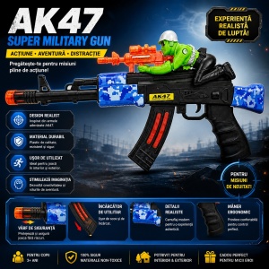 Pușcă de Jucărie AK47 cu Lumini și Sunete, 50 cm – Armă de Jucărie pentru Copii cu Efecte Realiste - Img 3