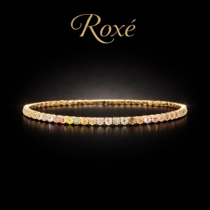Set 12 bratari ROXE aurii elastice cu pietre albe reflectorizante elegante - Img 2