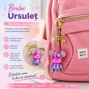 Set 12 Brelocuri Ursuleț cu Pietricele 5.5 cm – Mix Culori Metalizate, Accesorii pentru Chei și Ghiozdane - Img 3