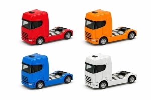 Set 12 camioane cap tractor metal rabatabile 12.5 cm sunete lumini 4 culori - Img 2