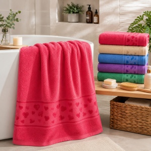 Set 12 Prosoape de Baie 70x140 cm – Prosoape cu Model Inimi, 6 Culori Elegante, Moi și Absorbante - Img 3
