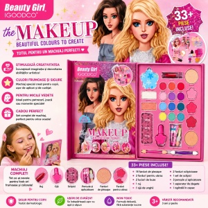 Trusa machiaj pentru fetite, set beauty cu farduri colorate, ruj si accesorii creative - Img 2