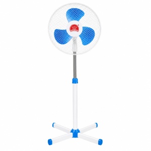 Ventilator de Podea Alb cu Albastru, 3 Pale, 3 Viteze, Înălțime Reglabilă, Silențios și Economic