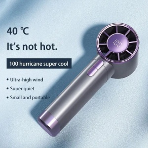 Ventilator portabil reincarcabil USB cu display LED si 100 viteze reglabile, gri mov - Img 3