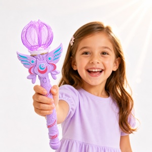 Baghetă magică cu lumini LED, mov 38 cm – jucărie copii cu efecte luminoase - Img 2