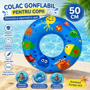 Colac Gonflabil pentru Copii 50 cm cu Imprimeu Marin Albastru – Ideal pentru Piscină și Plajă - Img 2