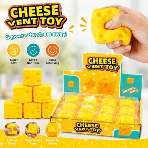 Jucărie Antistres Brânză din Silicon 5x5x5cm – Cheese Vent Toy, Squishy Moale, Elastic și Relaxant pentru Copii