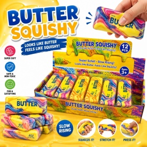 Jucărie Antistres Butter Squishy Curcubeu 13cm – Squishy în Formă de Pachet de Unt, Super Moale, Slow Rising - Img 2