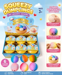 Jucarie Squishy Antistres Dumplings / Galusca, 8.5 cm, Moale si Elastica, Copii 3+, Multicolor - Img 2