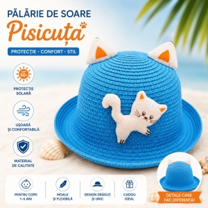 Palarie copii cu pisicuta decorativa albastra, model vesel si confortabil pentru vara - Img 2