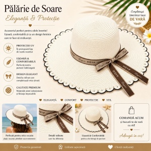 Palarie de Soare pentru Femei Alba cu Fundita Maro Eleganta – Model Chic de Vara - Img 2