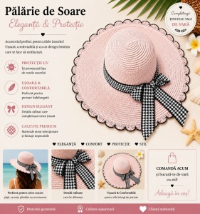 Palarie de Soare pentru Femei Roz cu Fundita Negru-Alb – Model Elegant de Vara - Img 2