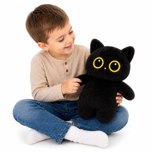 Pisicuta de plus neagra 60cm, jucarie pufoasa cu ochi mari galbeni - Img 2