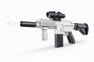 Pistol electric cu apa pentru copii M428, reincarcabil, jet automat, cu luneta si amortizor, alb - Img 2
