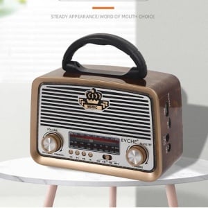 Radio portabil retro Bluetooth cu panou solar, FM/AM/SW, MP3, imitatie mahon - Img 2