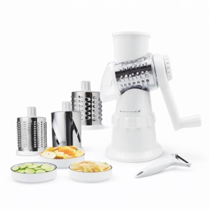 Razatoare manuala multifunctionala 4 in 1 pentru legume si fructe cu tamburi inox gri - Img 3