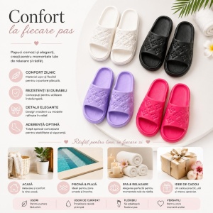Set 12 Perechi Papuci Damă cu Model Floral Embosat, Mix Culori, Mărimi 36-41 - Img 2