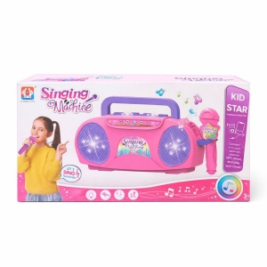 Sistem karaoke pentru copii cu microfon, lumini si muzica, model retro roz - Img 2