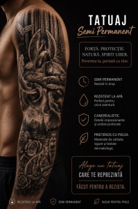 Tatuaj Semipermanent, Model Înger, Lup și Pădure, Realist – 45 cm - Img 2