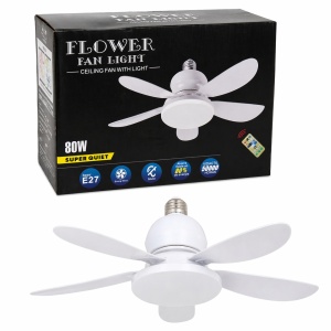 Ventilator plafon cu bec LED E27 80W, telecomandă, silențios, model Flower - Img 2