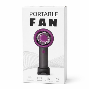 Ventilator portabil elegant, 3 viteze, USB-C, cu snur si suport inclus, gri cu mov - Img 2