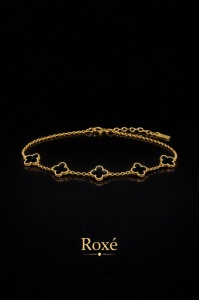 Bratara aurie Roxé cu trifoi negru elegant, reglabila 18+5 cm - Img 2
