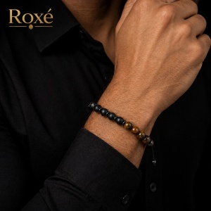 Bratara reglabila Roxe barbati negru mat si maro lucios stil elegant modern - Img 3