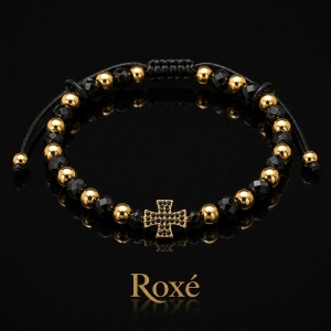 Bratara reglabila Roxe barbati negru si auriu cu cruce design elegant premium - Img 2