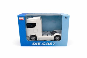 Camion cap tractor metal alb 13.5 cm cabina rabatabila sunete si lumini - Img 2