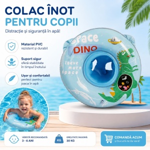 Colac Gonflabil pentru Copii Dino Space Albastru – Colac Înot PVC, Sigur și Confortabil, 3-6 Ani - Img 2