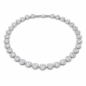 Colier ROXE argintiu elegant cu inimioare din cristale stralucitoare, design romantic premium, 40 cm
