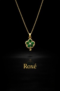 Colier Roxé auriu cu pandantiv trifoi verde cu cristale, 40 cm, reglabil - Img 2