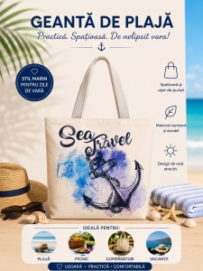 Geantă de Plajă Sea Travel – cu Design Marin și Ancoră, Spațioasă și Practică - Img 2