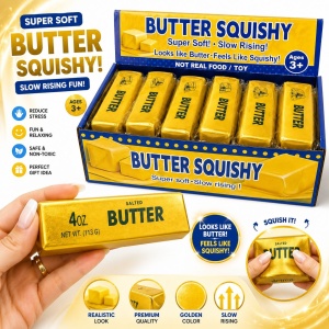 Jucărie Antistres Butter Squishy Auriu, 13cm – Squishy în Formă de Unt, Slow Rising, Super Moale - Img 2