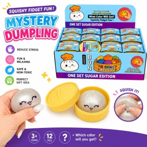 Jucărie Antistres Dumpling cu Sclipici si bile de gel 5.5 cm – Mini Squishy Glitter în Cutie - Img 2