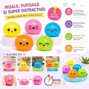 Jucărie Antistres Squishy Dumpling cu Sclipici și Bile din Gel, 5.5 cm – Minge Senzorială Elastică - Img 4