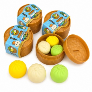 Jucărie Squishy Mini Dumpling în Cutie Bambus – Antistres Moale, Surpriză Colorată pentru Copii - Img 2