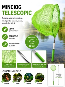 Minciog Telescopic Verde Extensibil 23–80 cm – pentru Pescuit, Acvarii și Iazuri - Img 2