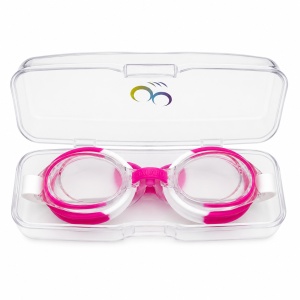 Ochelari de inot copii roz-alb, reglabili, cu dopuri urechi silicon transparent - Img 1