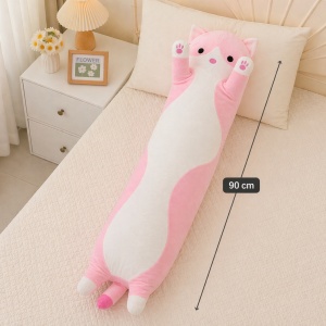 Pisică de pluș roz 90 cm – pernă lungă moale, jucărie XXL pentru copii și decor - Img 2