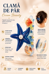 Set 12 Clești de Păr Stea de Mare 8 cm – Clame cu Scoici și Perle, Diverse Modele - Img 2