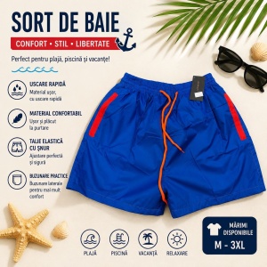 Set 12 Sorturi de Baie Bărbați Albastre cu Șnur și Buzunare – Uscare Rapidă - Img 2