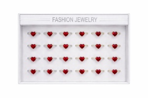 Set 24 inele dama elegante cu inimioara rosie, auriu si argintiu, reglabile ROXE