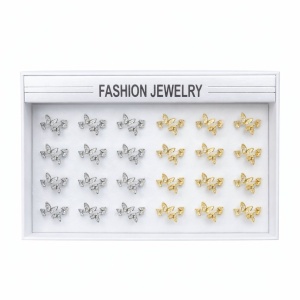 Set 24 inele dama elegante fluturi cu pietre, auriu si argintiu, reglabile ROXE
