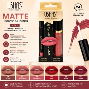 Set 24 Kit-uri Buze USHAS Matte Lipcolor & Lipliner 2 în 1 – Ruj Lichid Mat și Creion de Buze - Img 3