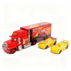 Set jucărie camion remorcă din plastic, roșu și galben - Img 2