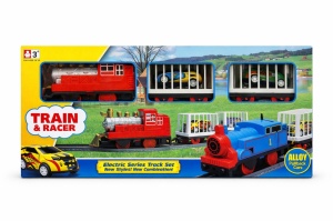 Set tren electric cu sina si masinute pullback rosu Train & Racer 37x17.5 cm - Img 2