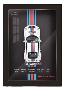 Tablou decorativ 3D cu macheta masina sport alba racing rama lemn